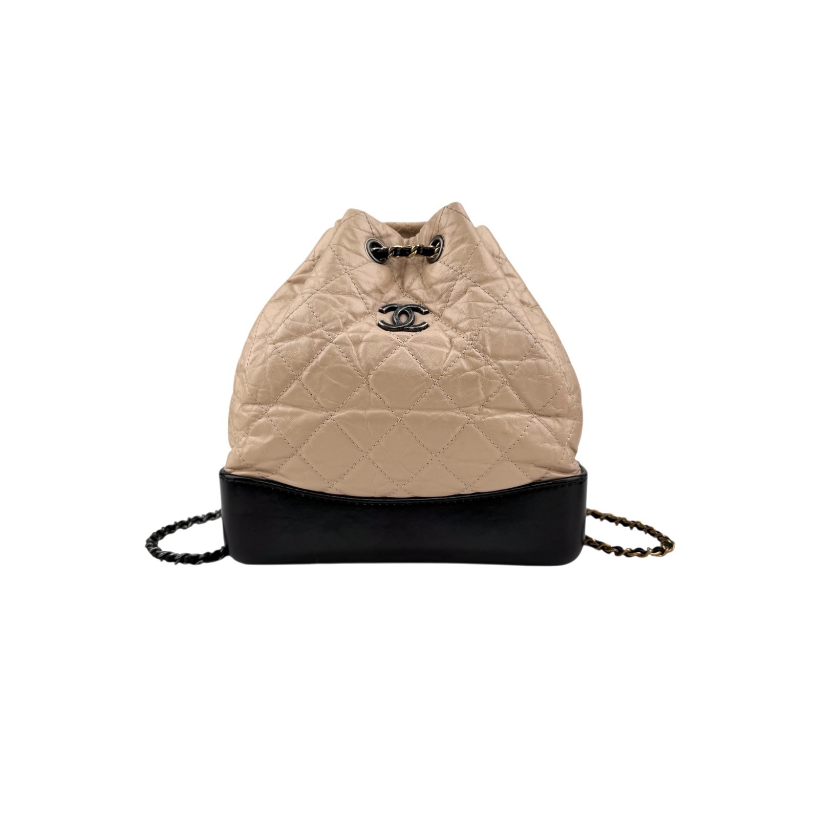 Chanel Beige/Black Quilted Calfskin Leather Small Gabrielle Backpack Bag