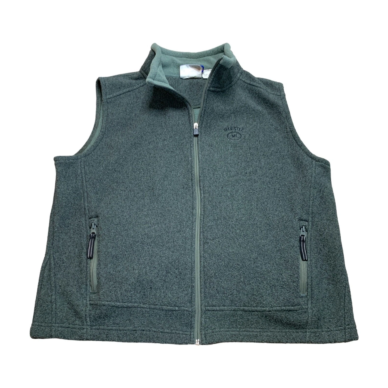 10,000ft Above Sea Level Mens Fleece Green Manistee MI Outdoorsy Zip Up Vest