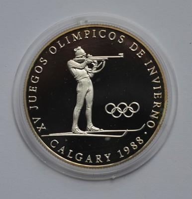 Biathlon Calgary Kanada 1988 Panama 1 Balboa Silbermünze