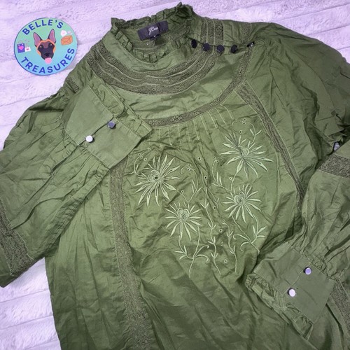 J.Crew Small High Neck Sheer Green LS Floral Tunic Dress Slip Boho Cottagecore