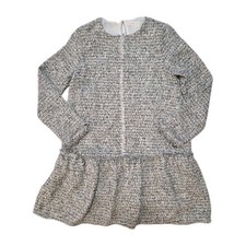 Mango Gray Tweed Girl 13/14 Dress Large Frayed Cotton Blend Gold Thread Boho 