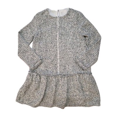 Mango Gray Tweed Girl 13/14 Dress Large Frayed Cotton Blend Gold Thread Boho 