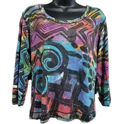 Chico's Multicolor Art to Wear Top Size 2 / L Geometric Metallic Funky Artsy