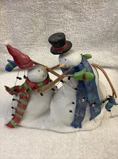 9 IN DECORATIVE GLITTER SNOWMEN FIGURE SPRING HATS  TWIG ARMS STRING OF LIGHT