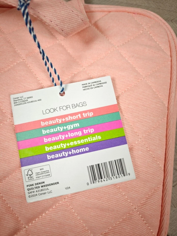 Tartán + Cordel Rosa Denim Deluxe Fin de Semana Belleza Viaje Organizador Bolsa de Maquillaje Foto 2 de 4