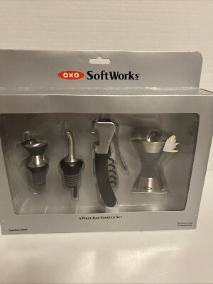 New! OXO Softworks 4-Piece Stainless Steel Bar Starter Set