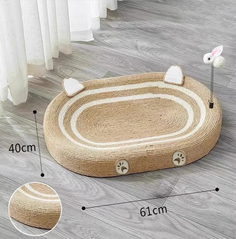 Oval Sisal Cat Scratcher and Bed, 24x15 Inch, with Interactive Toy for Large Cat - Image 2 of 4
