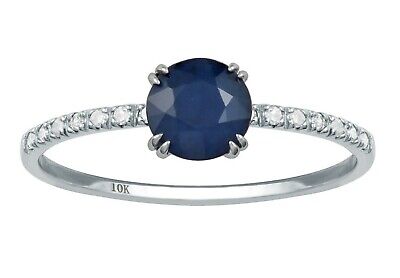 10k White Gold Genuine Round Sapphire and Diamond Ring | eBay