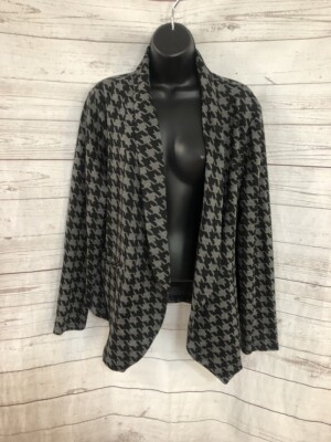 Matalan Retail Women's Open Front Cardigan Houndstooth Gray/Black Size 18