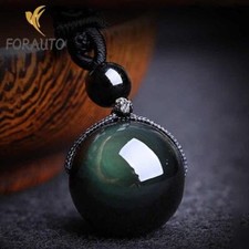 Rainbow Obsidian Bead Pendant Healing Luck Amulet Men Women Necklace Gift 16mm