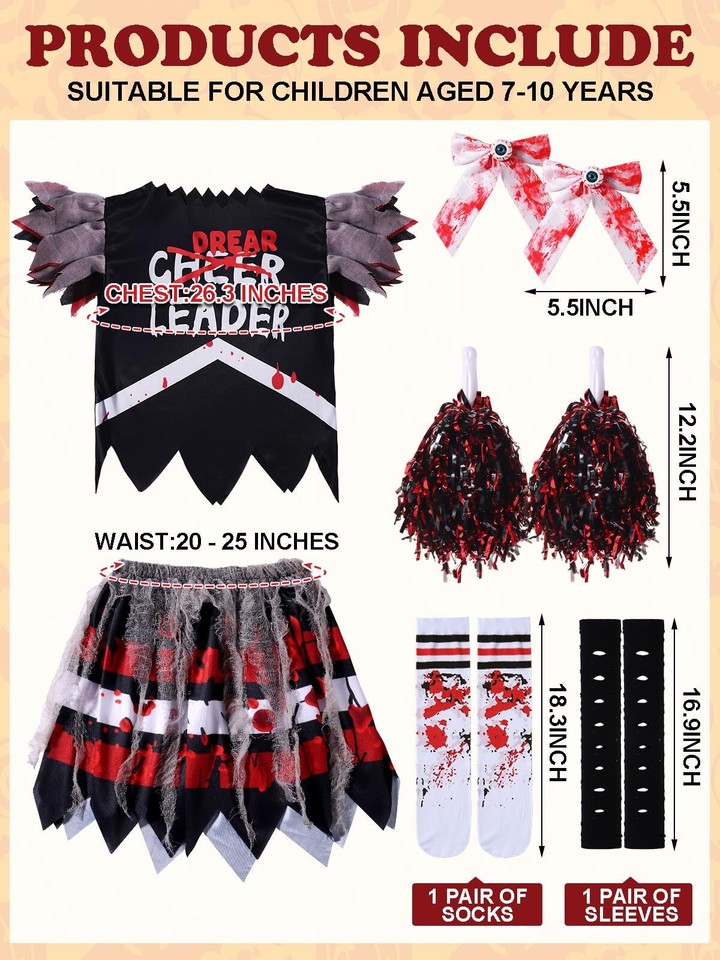Girls Halloween Costumes, Scary Bloody Dead Cheerleader Costumes for