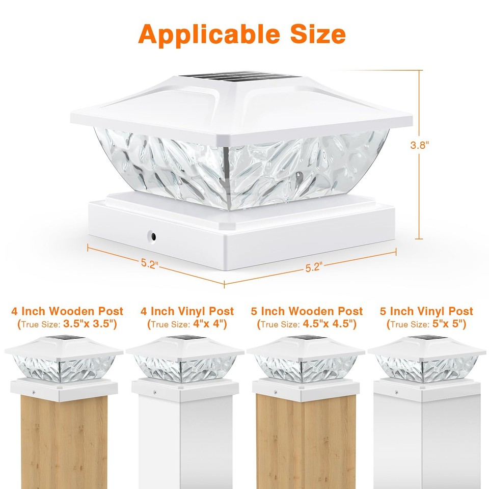 ENSLI Solar Post Cap Lights 6 Pack, 2 Mode Bright Solar Post Lights