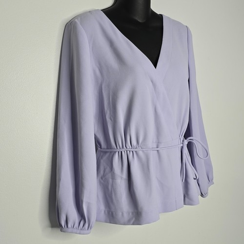 J Crew Womens Size 4 Blouse Drapey Crepe Faux-wrap Top Long Sleeve Tie Purple - Picture 2 of 7