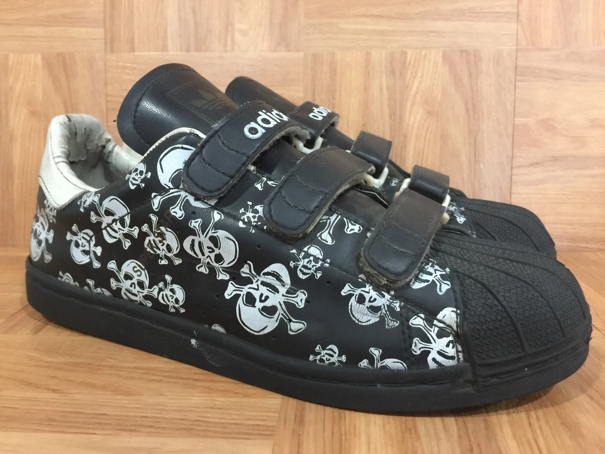 Vintage Adidas Superstar Made In Korea Black Leather Skulls Sz