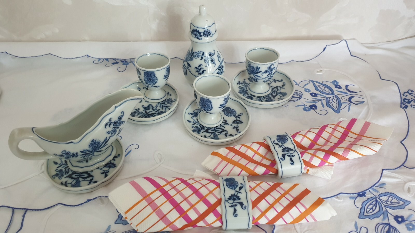 "Blue Danube" Japan Porzellan-11 Teile Frühstück Set . Servietten-GESCHENK