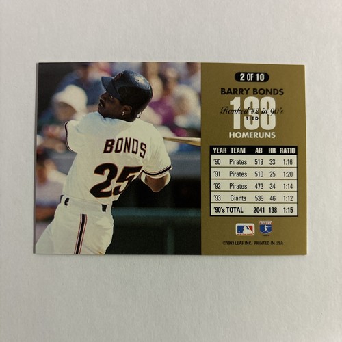 Barry Bonds 1993 Donruss 90's Dominators Homeruns #2 SF Giants - Picture 2 of 2