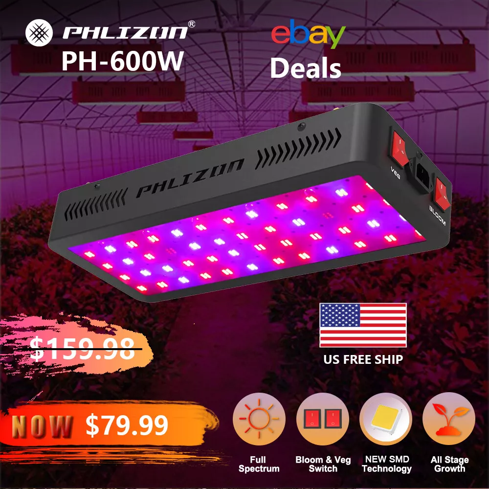 Phlizon 600W LED Grow Light Full Spectrum Indoor Plant Growing