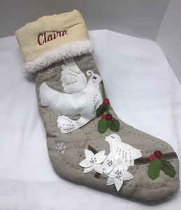 Pottery Barn Kids Ivory Dove Woodland Stocking Personalized Claire
