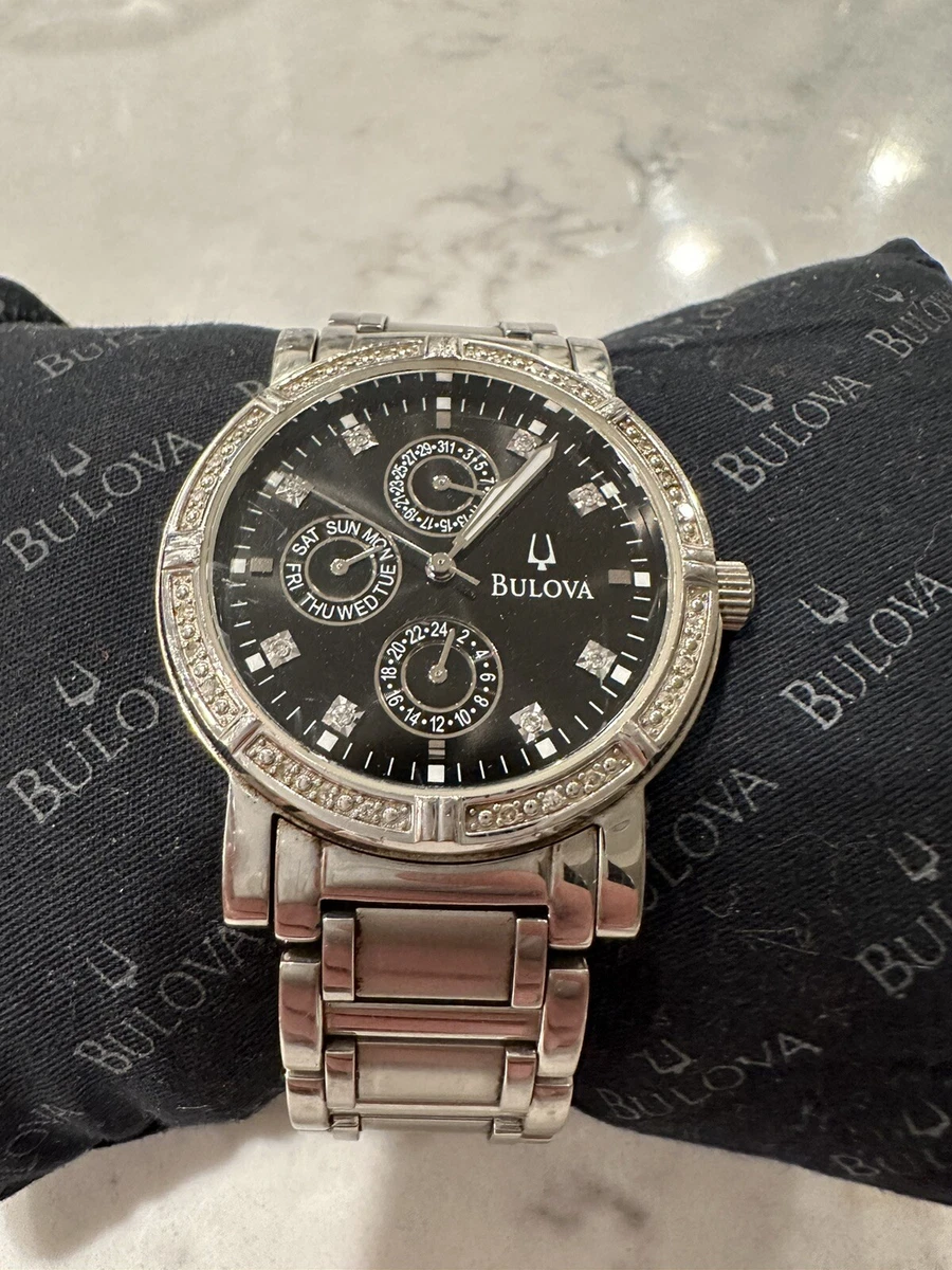 BULOVA ACCUTRON CHRONOGRAPH QUARTZ MENS WATCH W DIAMONDS BEZEL AND DIAL
