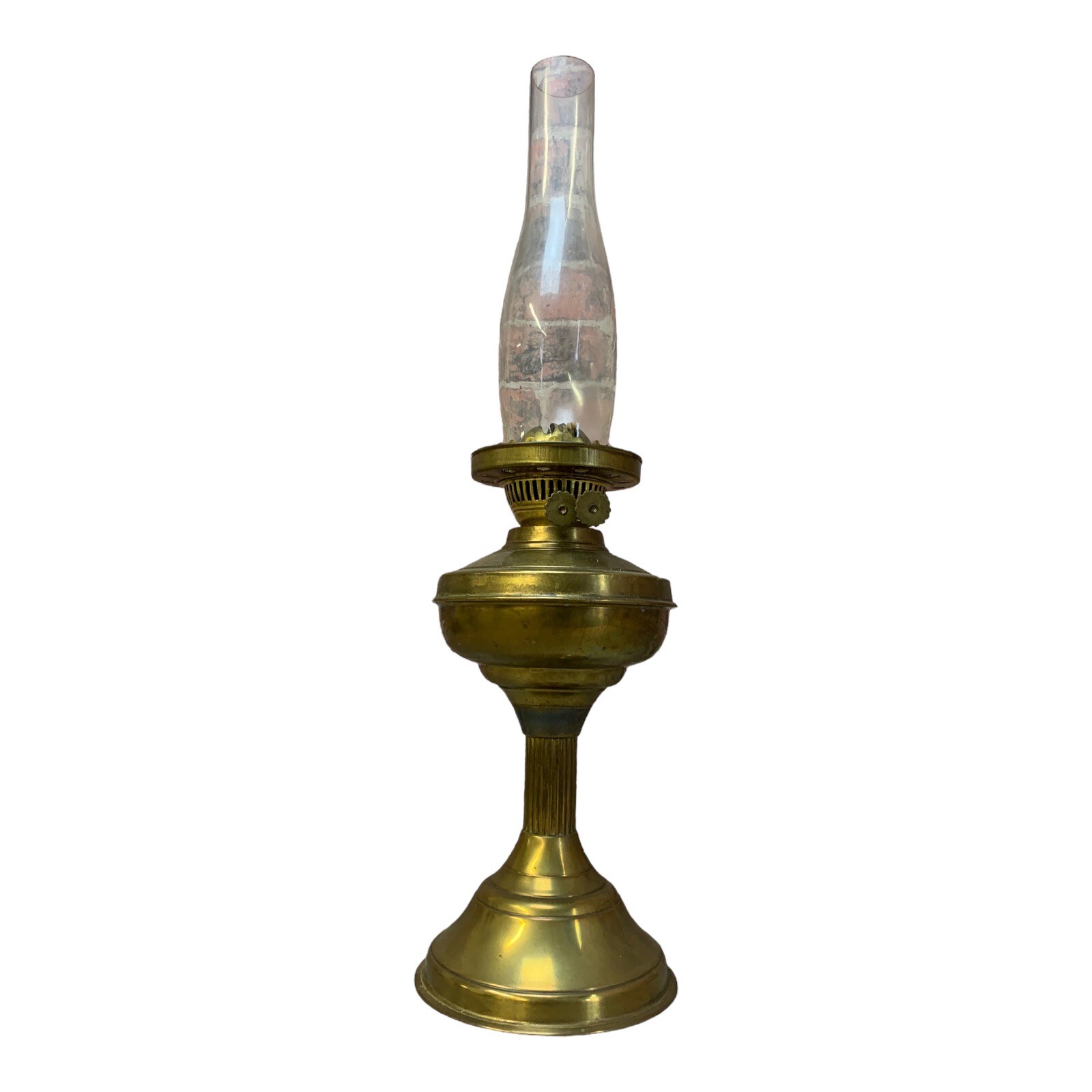 LOVELY BRASS DUPLEX OIL LAMP 22” High With Glass Flute CHIMNEY Used eBay