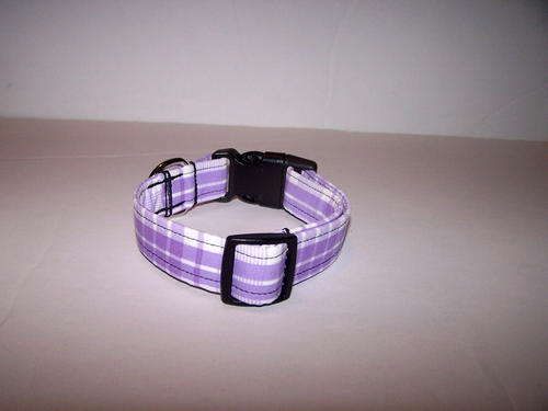 Wet Nose Designs Shades of Purple Plaid Dog Collar Purple & White Lilac - Picture 3 of 9