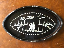 Old Vintage Chinese Lacquered And Mother Of Pearl Inlay Small Decorative Tray