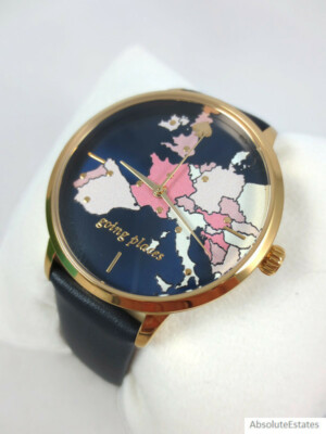 NEW Kate Spade Metro Travel Map Navy Blue Gold Watch KSW1684  display picture 3