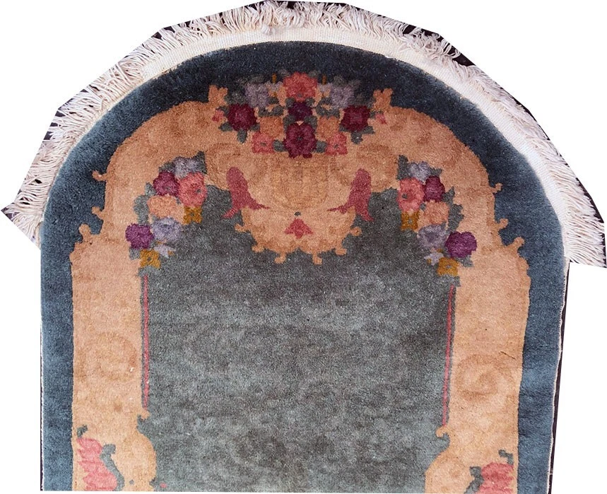 Alfombra china Art Deco ovalada vintage de 3' x 4' Foto 2 de 4