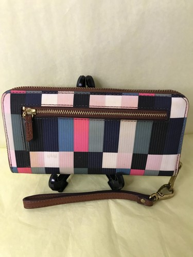 Fossil Women's Emma Large Zip Wallet Clutch in Bright/Patchwork multi squares - Picture 5 of 8