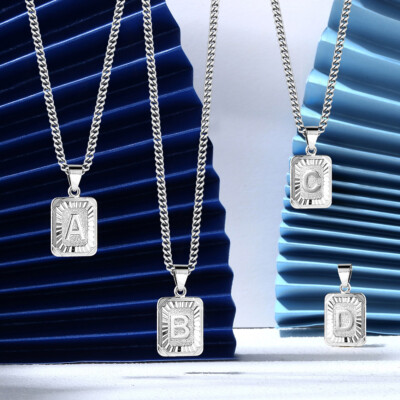 Silver Plated Initial Letter Alphabet Pendant Necklace 3mm Curb Chain 16-22 inch