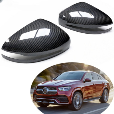 Carbon Fiber Side Mirror Cover Cap Add For Benz W167 W464 GLE GLS G63 AMG 19-23