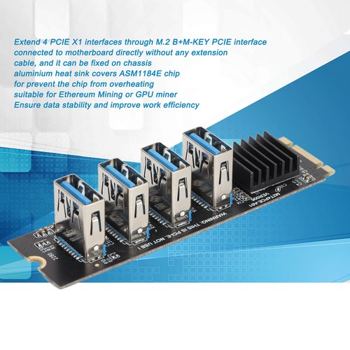 M.2 NVME To PCIE 1X Riser Card M.2 NVME To 4 Ports PCIE 1X USB 3.0 Heat Diss Fit - Picture 16 of 22