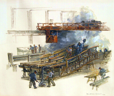 Ria Picco-Rückert 1900 Nürnberg / Arbeit in einem Stahlwerk / Gemälde, signiert