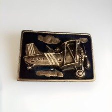 BI PLANE Vintage Gold Toned Brass BELT BUCKLE. Instyle 1978 embossed 3D n. 1233