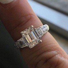 5.40Ct White Emerald CZ Engagement Wedding Ring Solid 925 Sterling Silver