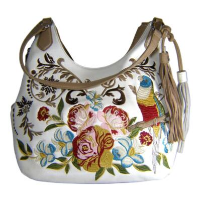 New Sharif White Leather Shoulder Bag Handbag w Embroidery  display picture 1