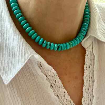 Caribbean Blue Rondelle Necklace | 11mm Arizona Turquoise in Silver or Gold Fill