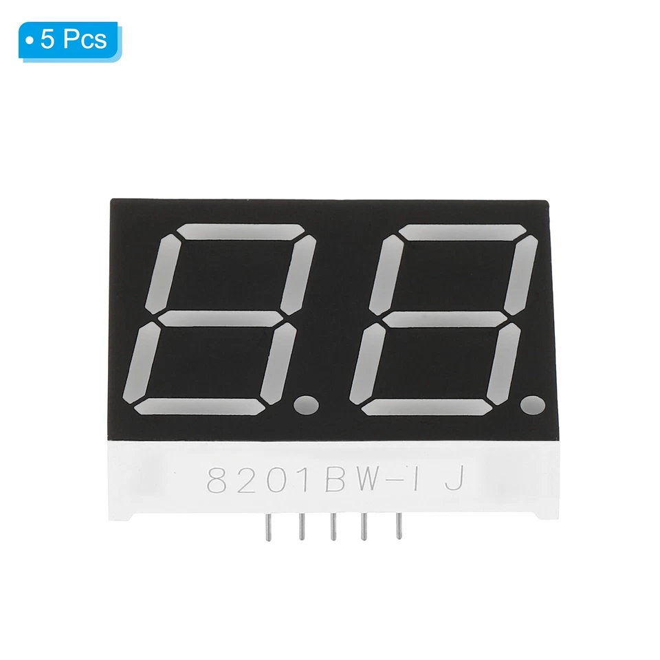 5Pcs Common Anode 7 Segment 10 Pin 2Bit 3.3V LED Display Digital Tube White - Image 3 of 4