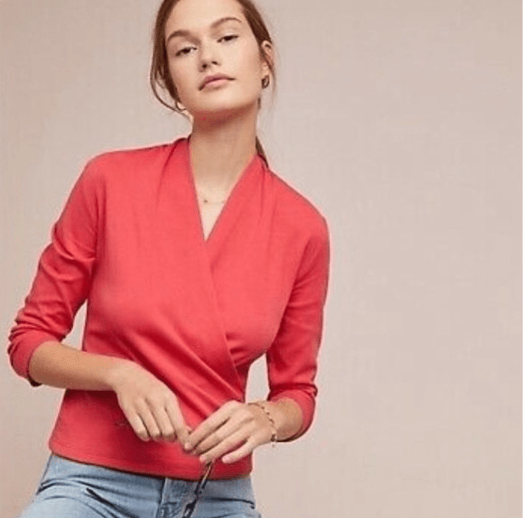 Anthropologie Maeve Cotton blend Curran wrap style blouse top in coral size XS