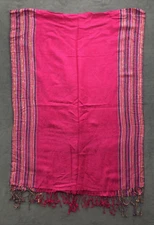 Pashmina Headscarf Multipurpose Silk Blend Pink Paisley Fringe Stripe 27X72