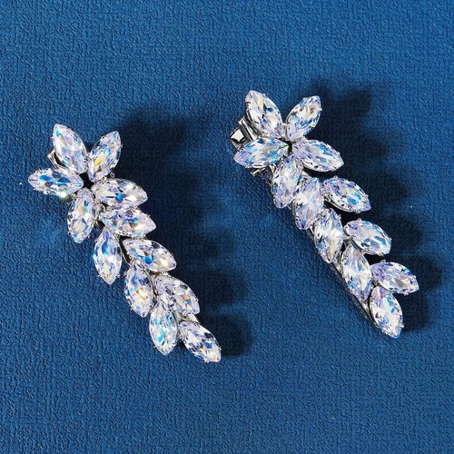 2Pcs Rhinestone Crystal Hair Clip - French Cubic Zirconia Vintage Bridal Wedd... - Picture 3 of 8