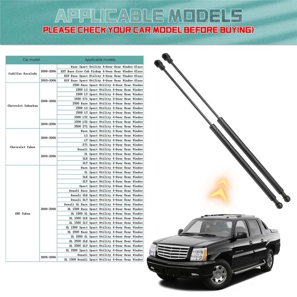 For Cadillac Escalade 2000-2006 Vehicle Rear Window Glass Gas Struts Shock 2PC - Image 2 of 4