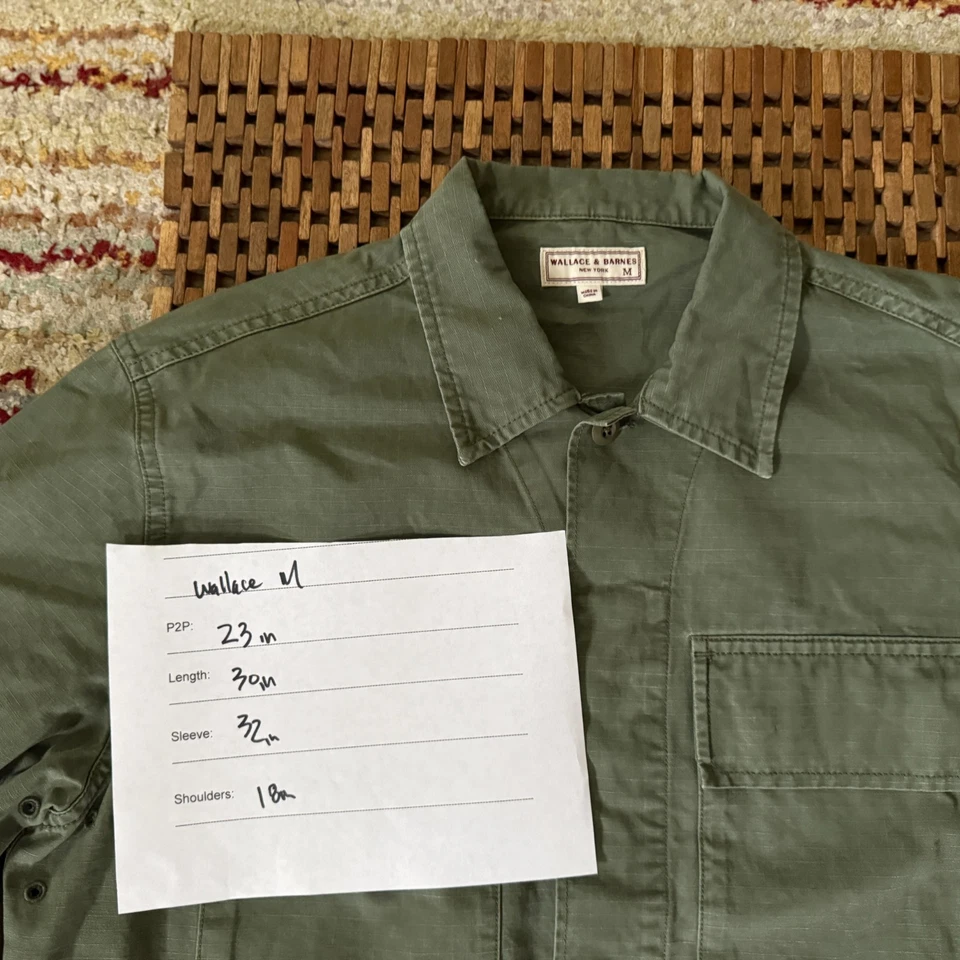 J. Camisa de trabalho CREW Wallace & Barnes lona botão para baixo verde masculina tamanho XL - Imagem 3 de 3