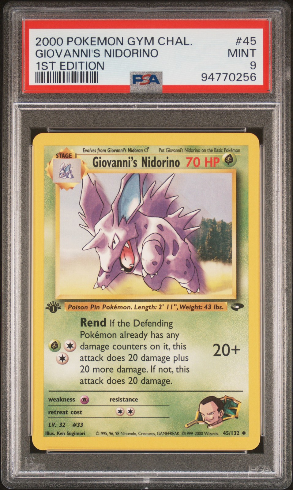 2000 POKEMON GYM CHALLENGE 1ST ED #45 GIOVANNI'S NIDORINO PSA 9
