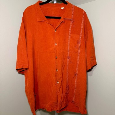 Tommy Bahama Mens XXL Burnt Orange 100% Silk Martini Embroidered Camp Shirt