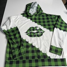 Women's Green, White and Black Pullover Hoodie with Front Pocket Size XL Lek3 