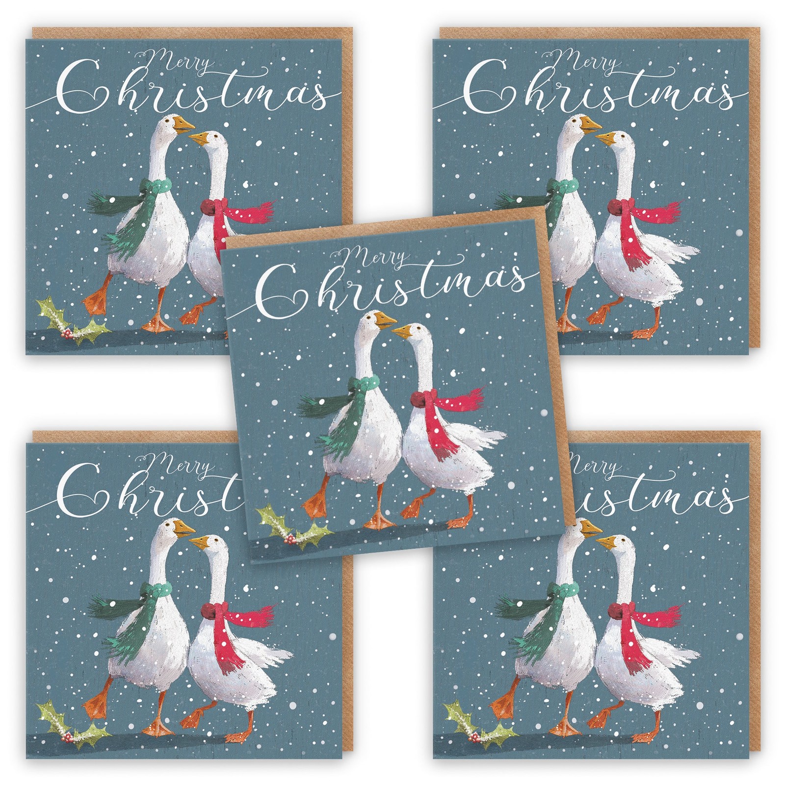 Festive Geese Pack Of 10 Christmas Cards And Envelopes