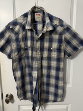 Vintage Levi  s Blue Plaid Pearl Snap Western Cowboy Rodeo Shirt Men  s L