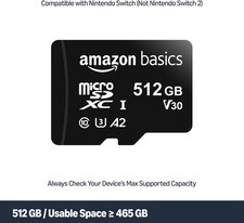Amazon Basics 512GB microSDXC Memory SD Card with Full Size Adapter - New Sealed