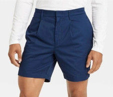 Men's Shorts SIZE 30 GOODFELLOW CO 7" Pleated Navy Blue